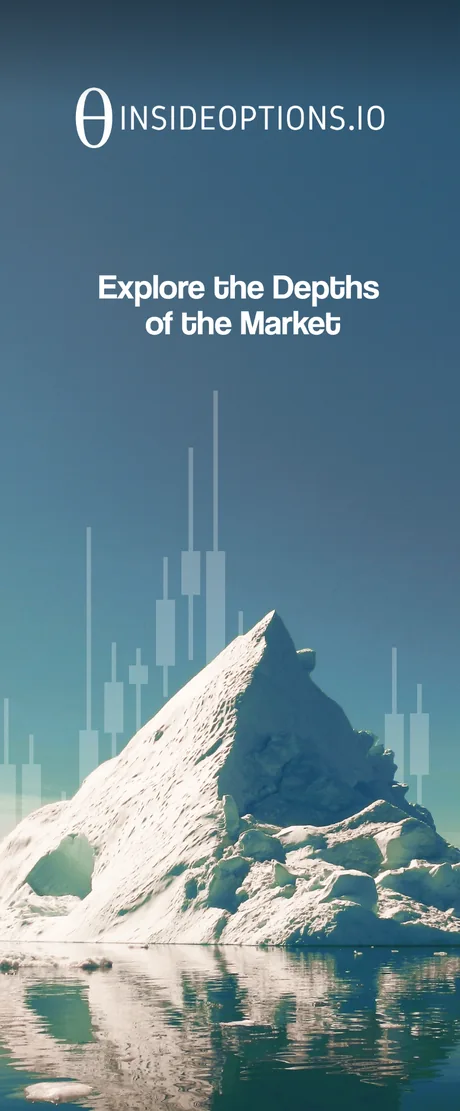 Vertical banner: an iceberg with candlestick bars rising behind it, and the line Explore the Depths of the Market