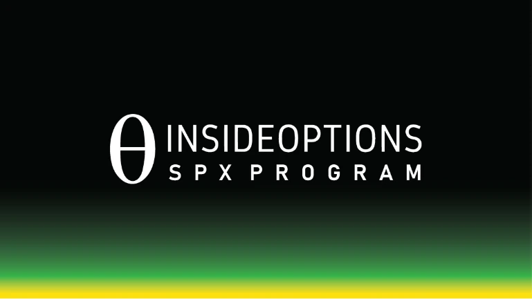 Presentation title slide: the InsideOptions SPX Program lockup in white on black, fading to green and yellow at the bottom