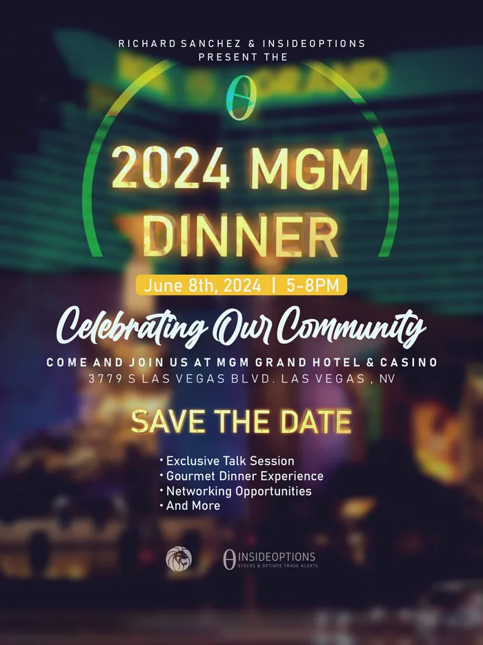 Poster for the 2024 MGM Dinner in neon lettering, with event details and the InsideOptions mark
